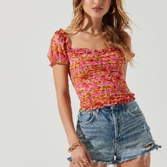 Astr Tops - ASTR HELENA FLORAL RUCHED TOP